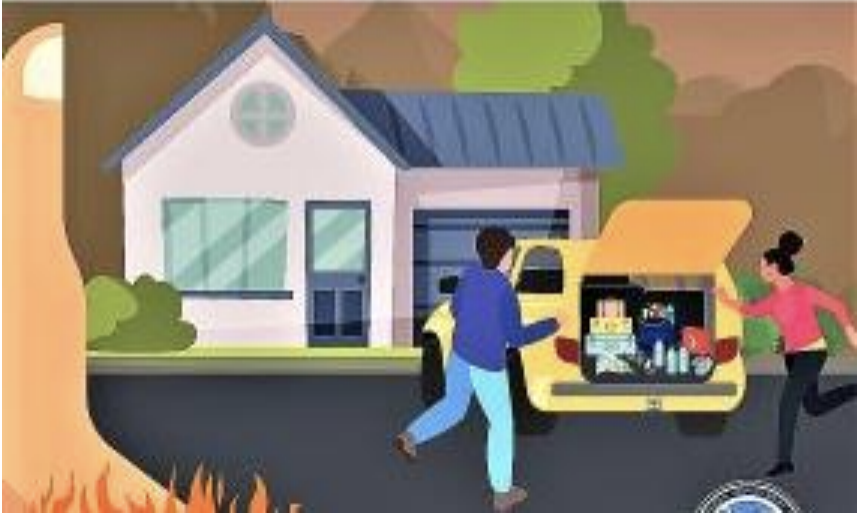 Illustration of family packing car to evacuate